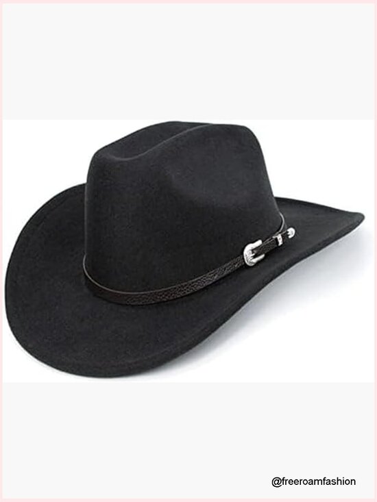 Western Cowboy Hat Roll Up Fedora with Buckle Belt Unisex